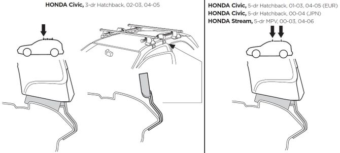 Монтажний комплект Thule 1228 для Honda Civic (hatch)(mkVII) 2001-2005; Stream (mkI) 2000-2006 670:500 - Фото 2