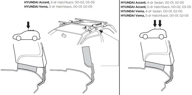 Fit Kit Thule 1186 for Hyundai Accent (mkII)(sedan and hatchback) 1999-2005 670:500 - Фото 2