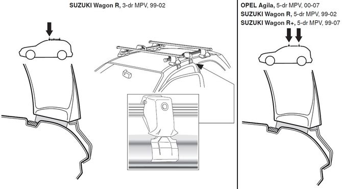Монтажный комплект Thule 1167 для Opel Agila (mkI)(A) 2000-2007; Suzuki Wagon R+ (mkI) 1997-2007 670:500 - Фото 2