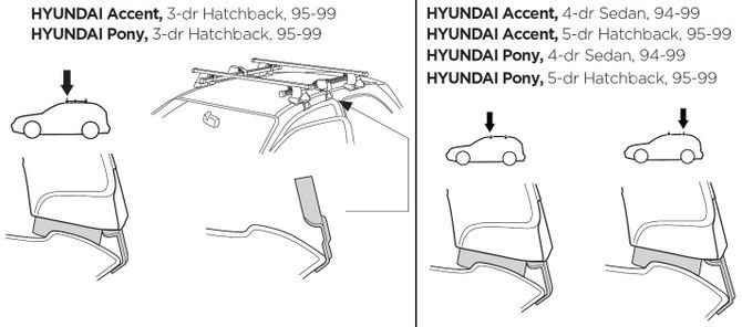 Fit Kit Thule 1047 for Hyundai Accent (mkI) 1994-1999 670:500 - Фото 2